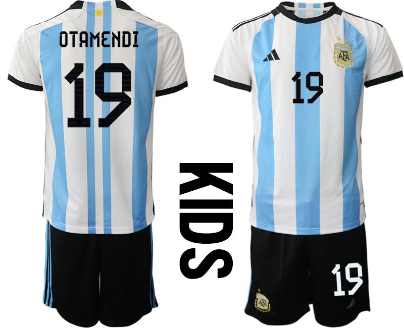 Youth 2022 World Cup National Team Argentina home white #19 Soccer Jerseys->customized soccer jersey->Custom Jersey